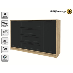 Тумба Тренд КТ-Т160 (Дуб золотой ЛДСП/ Черный ЛМДФ) Ш1600 В1020 Г451